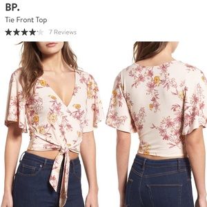 BP Pink floral faux wrap crop top